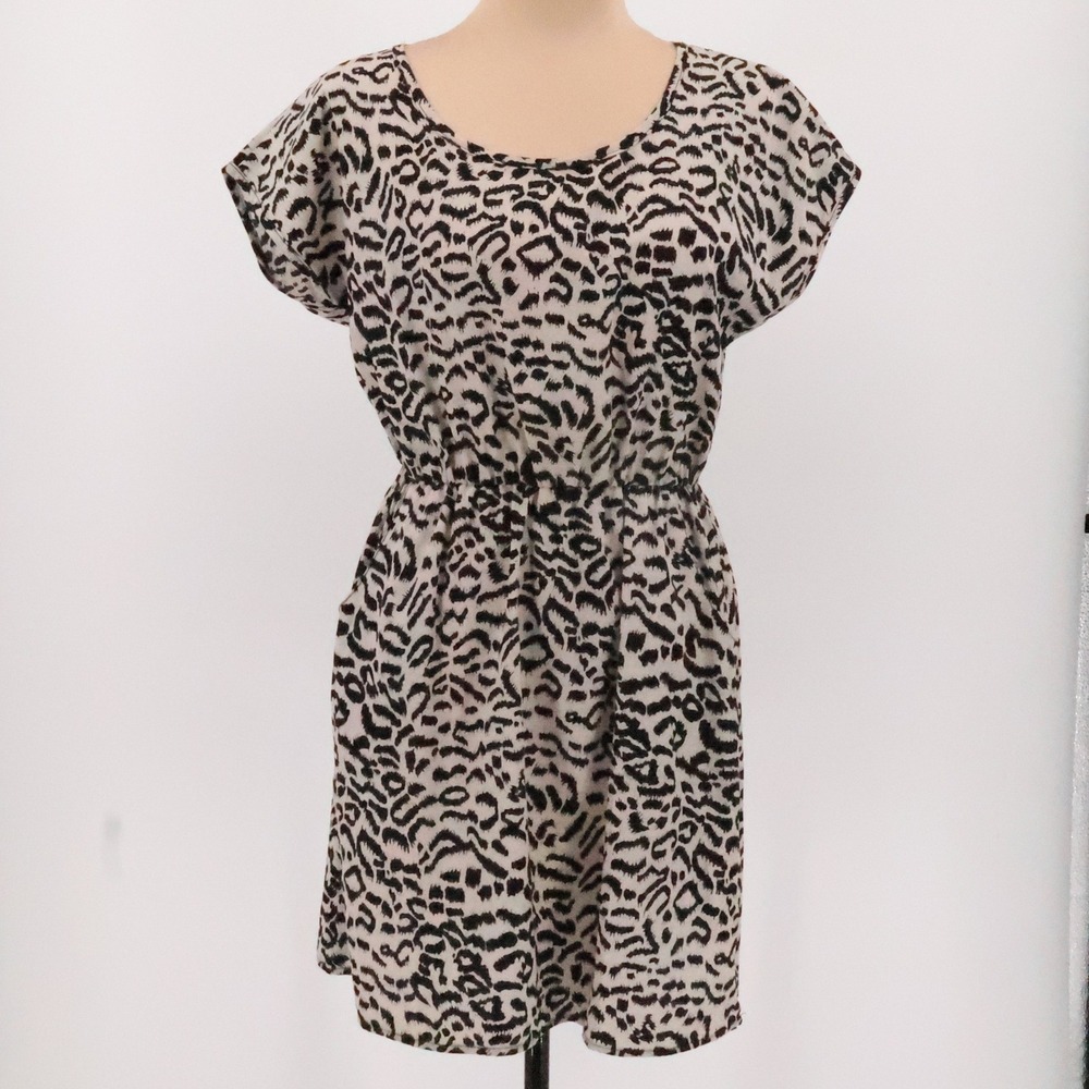 Final Touch Leopard Print Mini Dress Pockets Cutout Back Short Sleeve Size S
